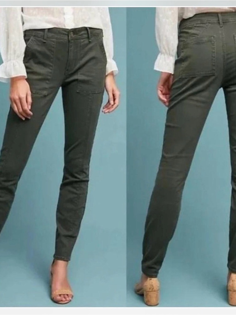 Anthropologie Olive Green Utility Ankle Skinny Khakis Chino Pants Small